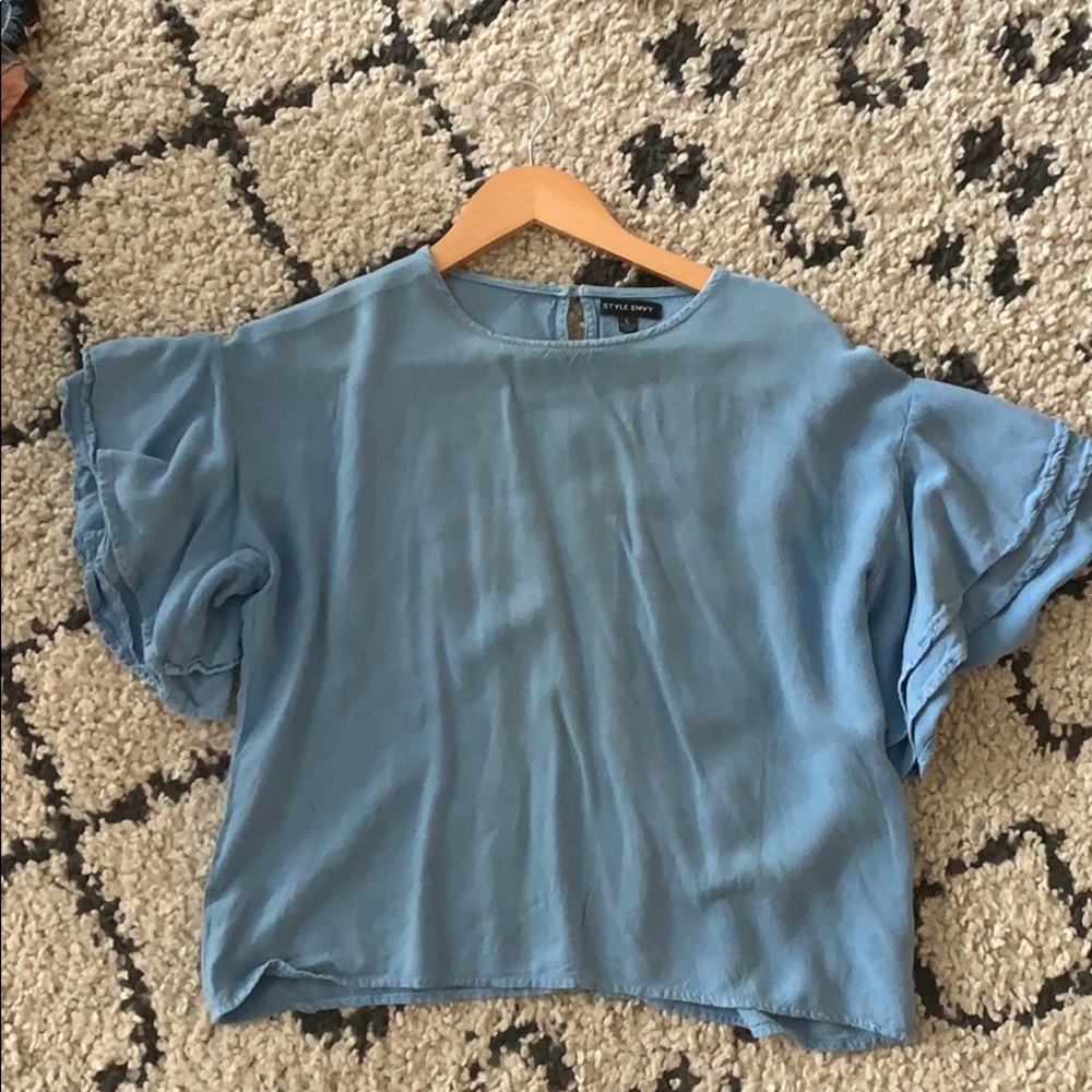 Blue Ruffle Sleeve Shirt